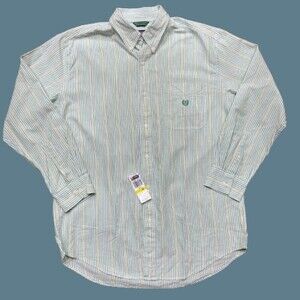 Chaps Ralph Lauren Vintage 90s Striped Green White Yellow Button Front NWT Med